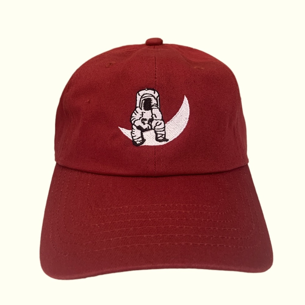 Maroon - Man on the moon embroidered 6 panel adjustable Cotton baseball dad hat